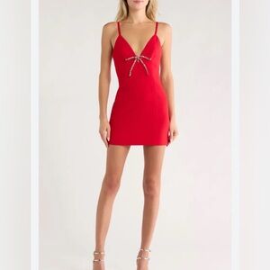 cinq a sept Adele Crystal Bow Mini Dress, Candy Apple